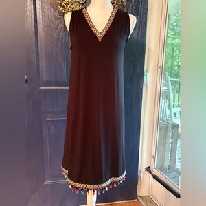 Versona Black Dress with Colorful Trim tassel’s. Size Small.